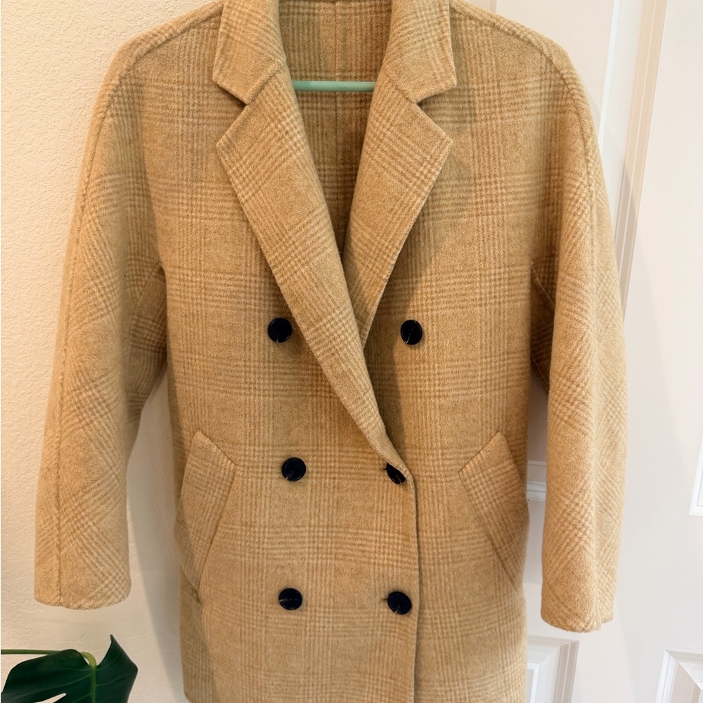 Wool Blend Men's Double-Breasted Coat - Tan Plaid